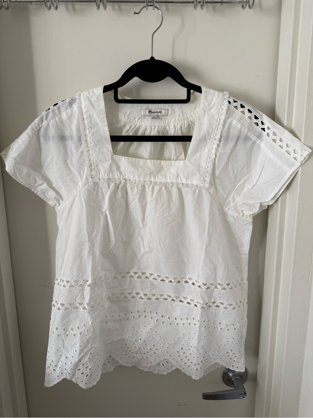 Madewell White Eyelet Square-Neck Cotton Blouse
